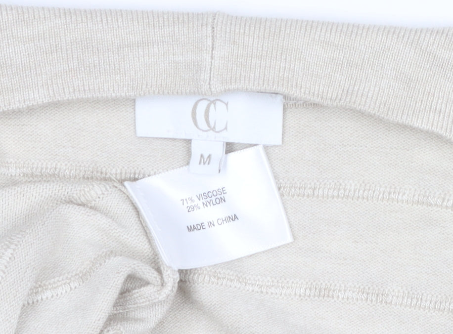 CC Women Beige Open Long Sleeve Cardigan Medium Knit Lightweight