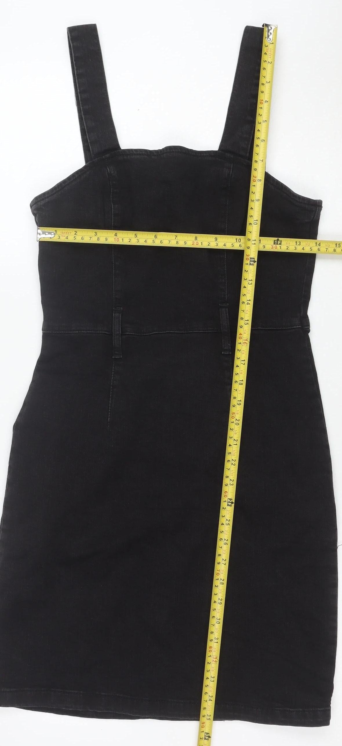 Denim & Co Women Black Size 12 Pinafore Denim Dress
