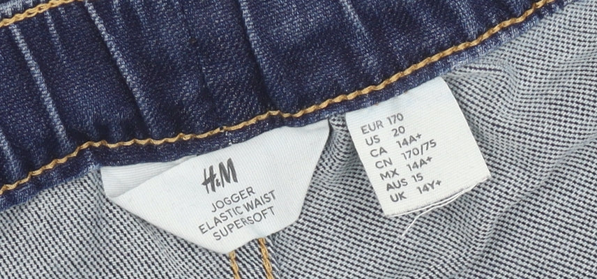 H&M Boys Blue Denim Jogger Jeans Elastic Waist Size 16 Years