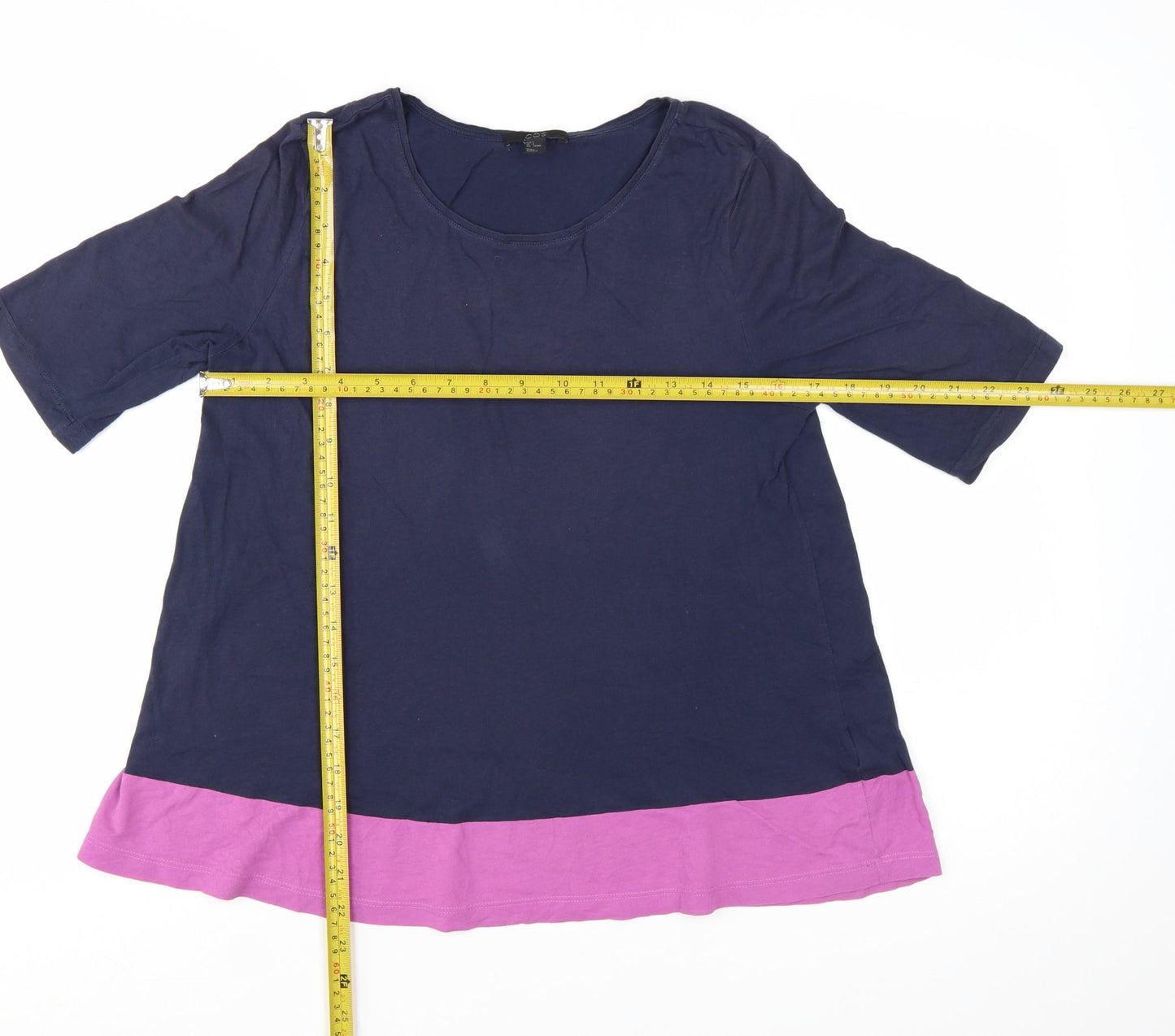 COS Women Navy Blue & Pink Colourblock Cotton T-Shirt Size S