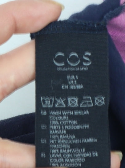 COS Women Navy Blue & Pink Colourblock Cotton T-Shirt Size S