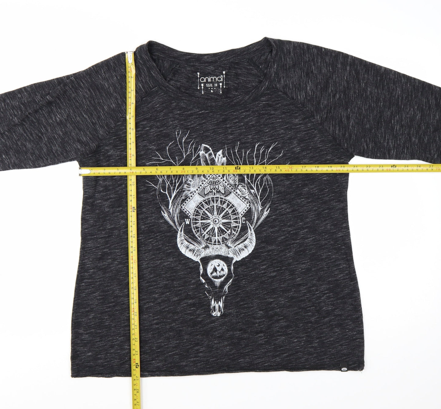 Animal Womens Black Graphic Long Sleeve Jersey T-Shirt Size 16