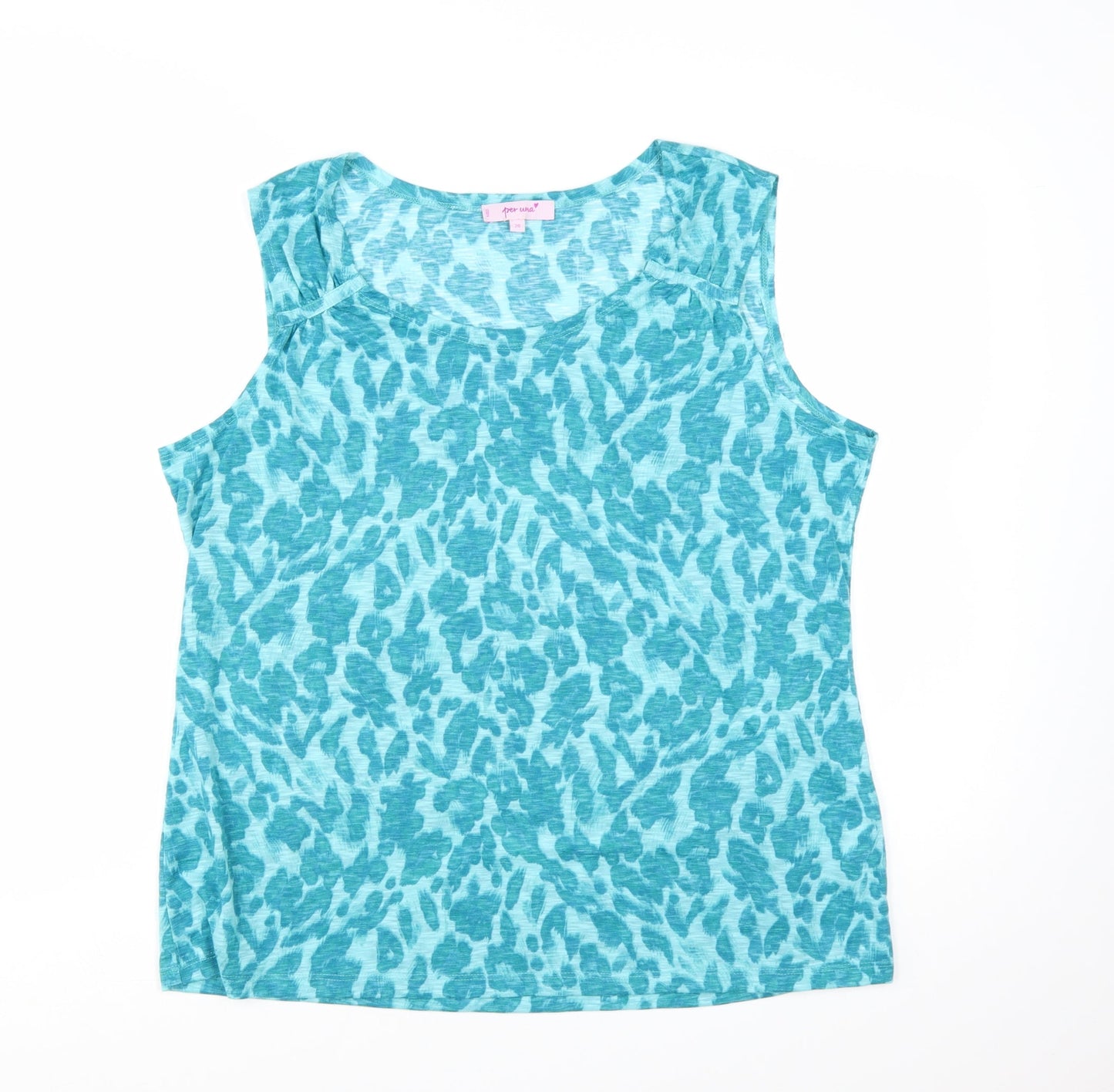 Marks and Spencer Per Una Blue Animal Print Cotton Blend Sleeveless Tank Top Size 20