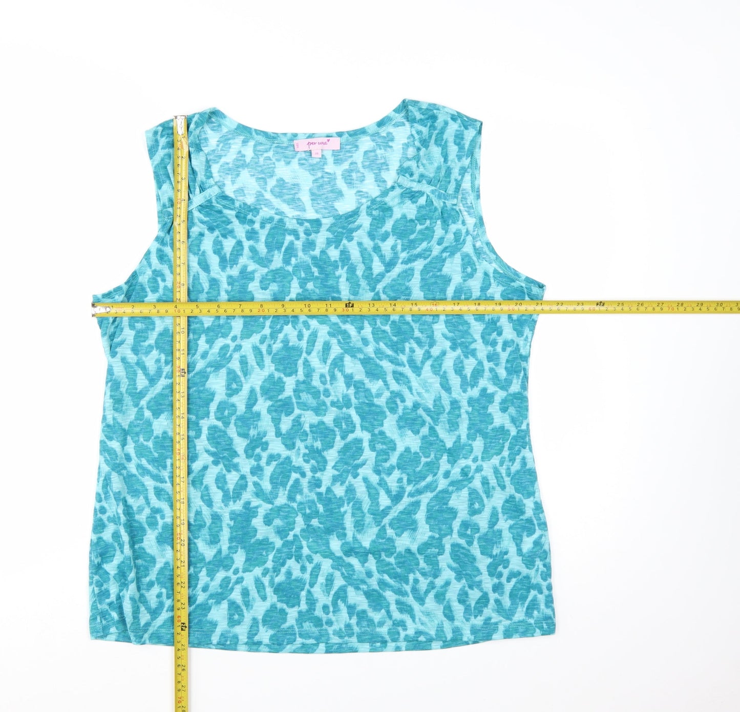 Marks and Spencer Per Una Blue Animal Print Cotton Blend Sleeveless Tank Top Size 20