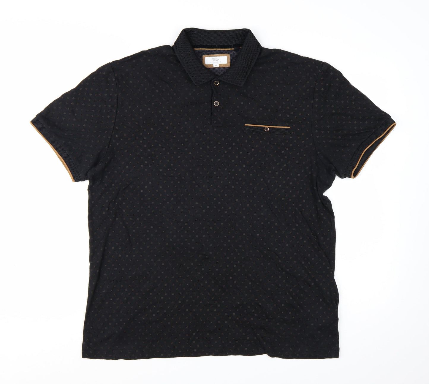 Next Men's Black Geometric Cotton Modal Polo Shirt XL