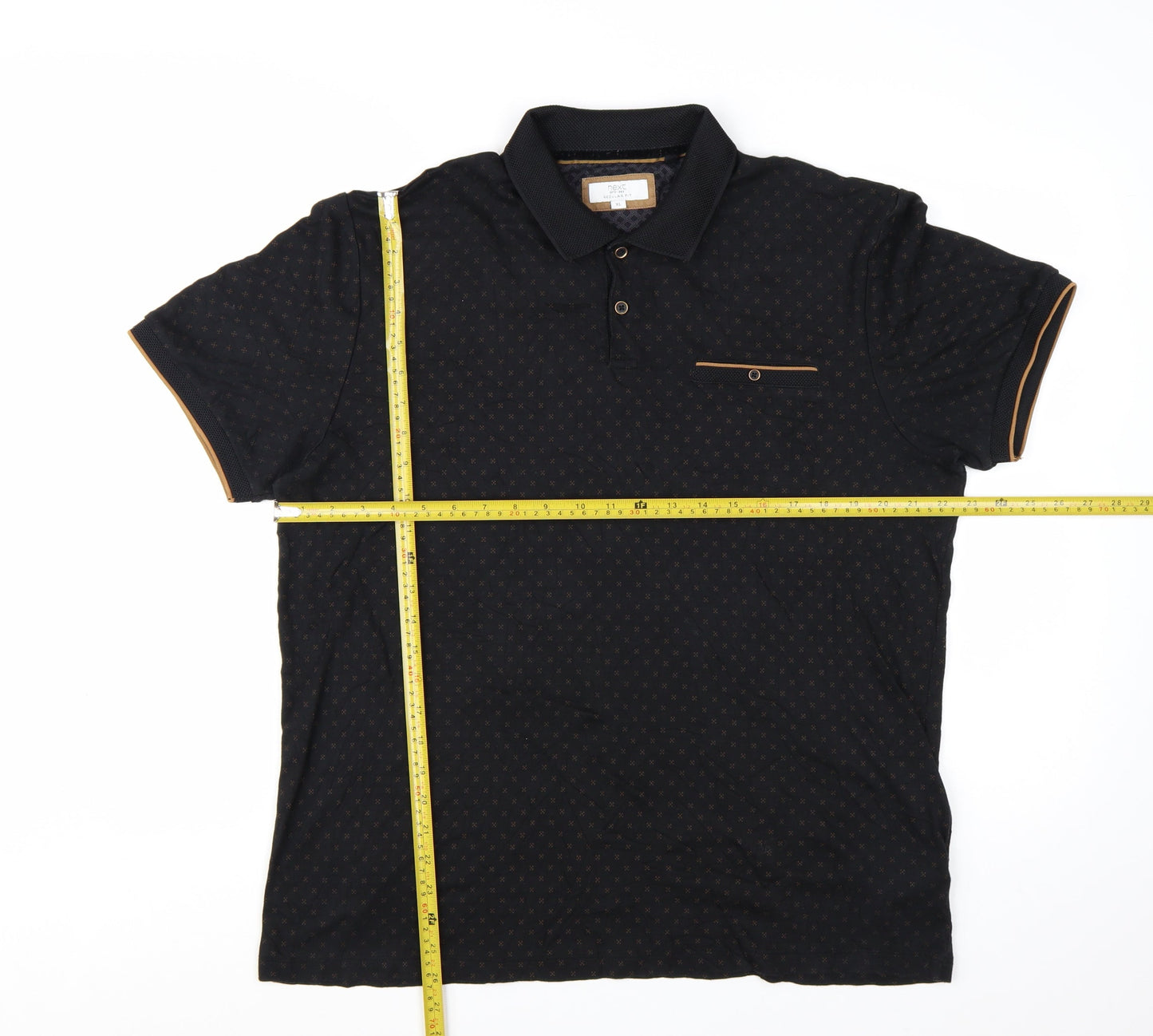 Next Men's Black Geometric Cotton Modal Polo Shirt XL