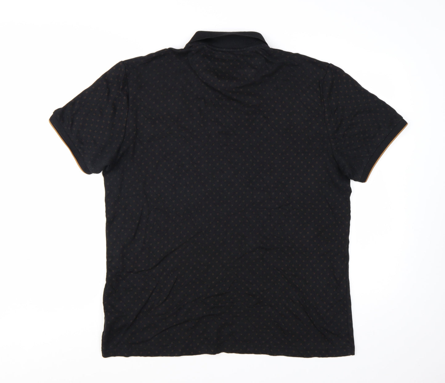 Next Men's Black Geometric Cotton Modal Polo Shirt XL