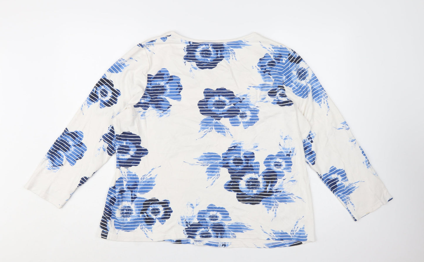 Bonmarché Women Blue Floral 3/4 Sleeve Cotton T-Shirt Size 20