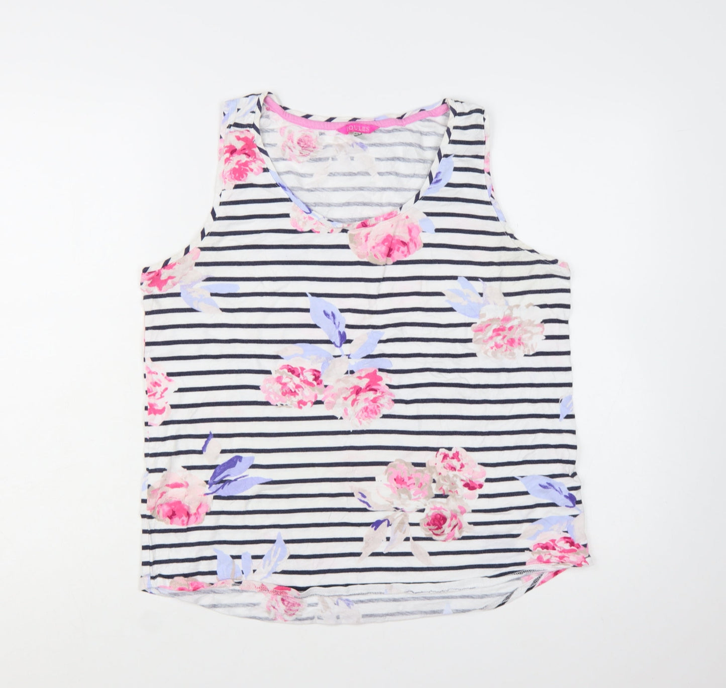 Joules Women's Multicoloured Floral Striped Cotton Sleeveless Tank Size 16