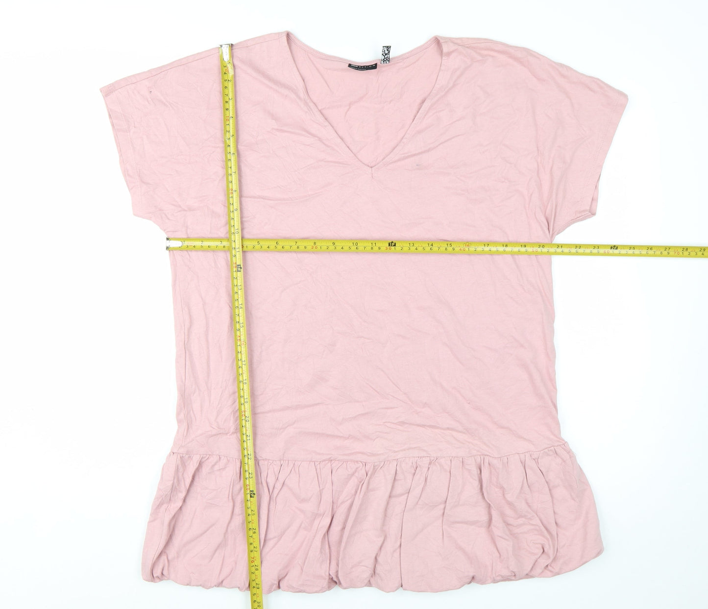 ASOS DESIGN Women’s Pink Cotton Tunic Top Size 8 Petite V-Neck Ruffle Hem