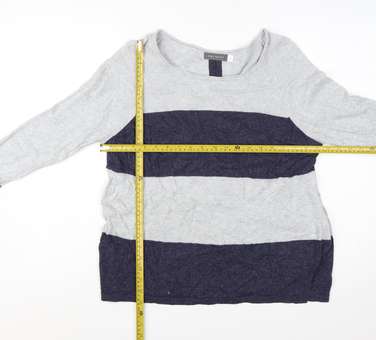 Mint Velvet Women's Grey Stripe Pullover Jumper Size 12