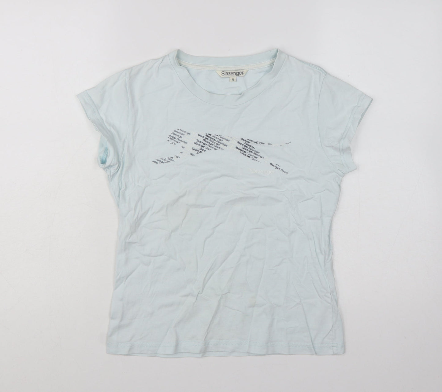 Slazenger Womens Blue Cotton Short Sleeve Basic T-Shirt Size 12