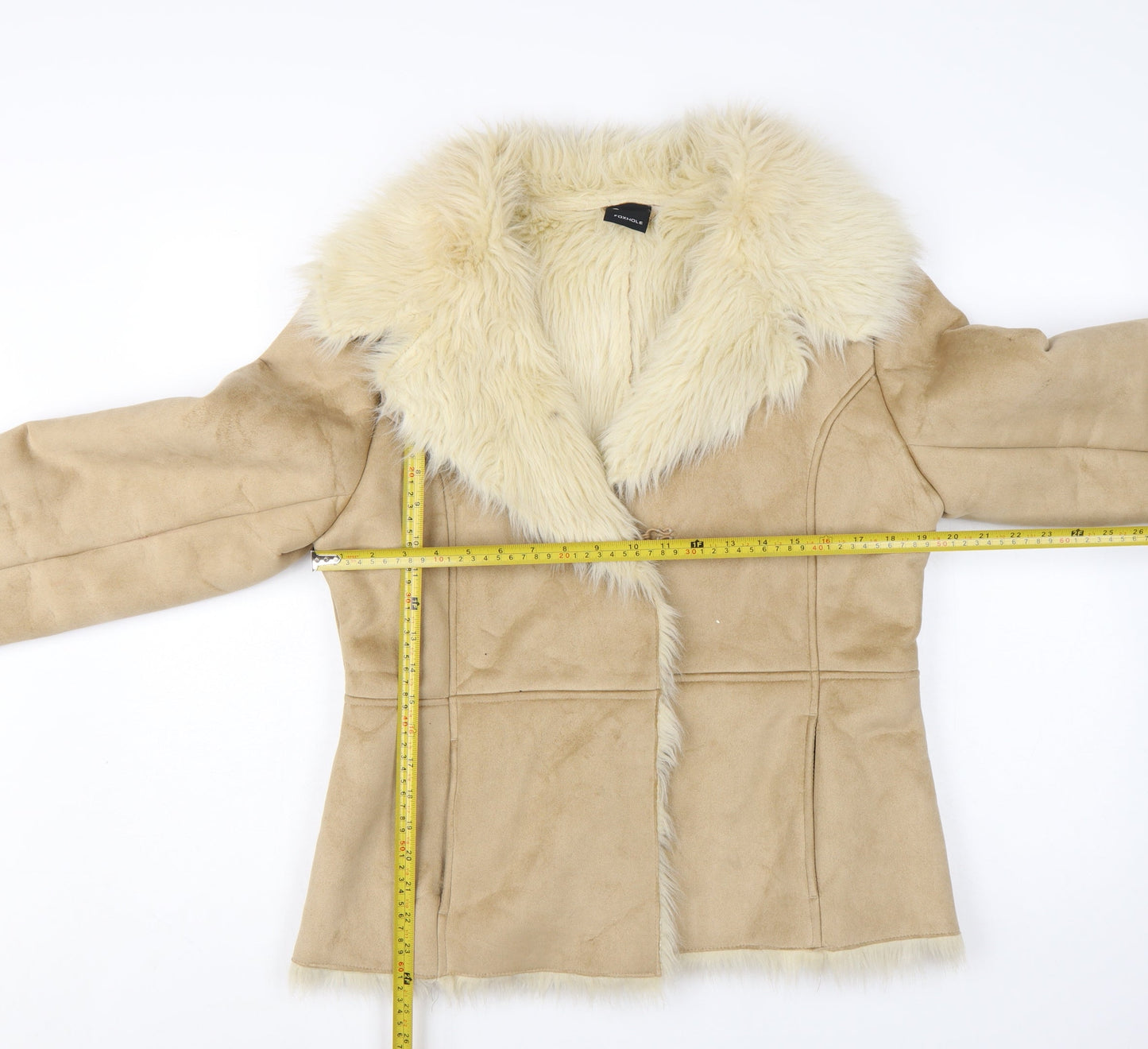 Foxhole Women Beige Faux Fur Trim Suede Biker Jacket Size 12