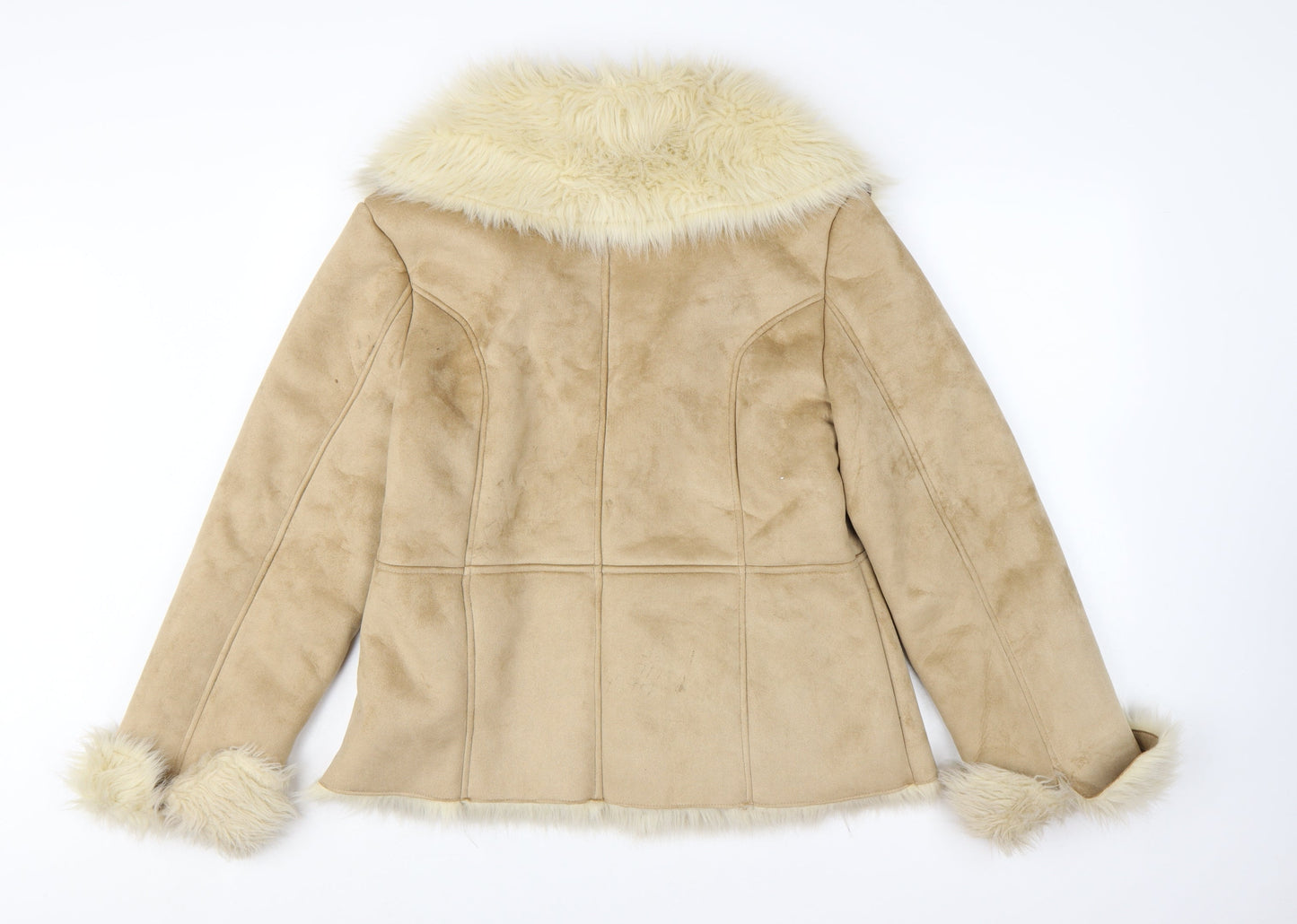 Foxhole Women Beige Faux Fur Trim Suede Biker Jacket Size 12
