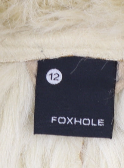 Foxhole Women Beige Faux Fur Trim Suede Biker Jacket Size 12