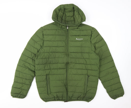 Aquascutum Men’s Green Hooded Puffer Jacket L Polyester Full Zip