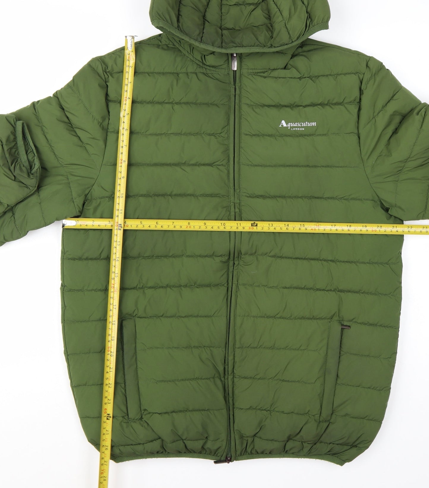 Aquascutum Men’s Green Hooded Puffer Jacket L Polyester Full Zip