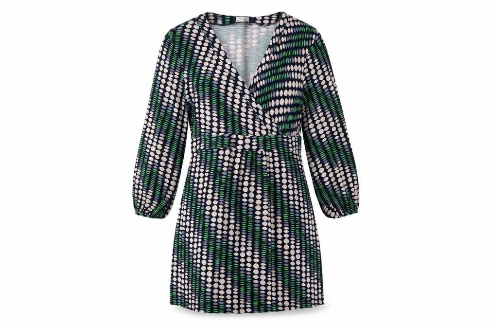 Front view of Principles Petite Women's Multicoloured Geometric Wrap Blouse, size 10
