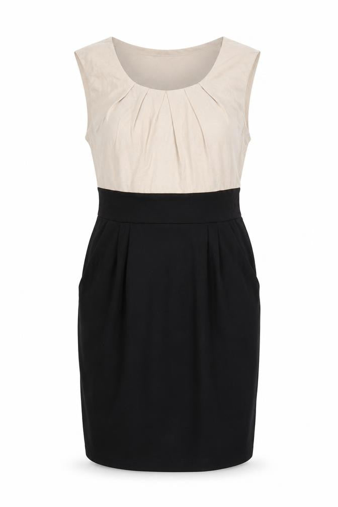 GReeNCE Women Beige Black Colourblock Sleeveless Sheath Dress M