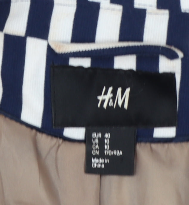 H&M Women Blue White Striped Suit Jacket Size 12 Classic Blazer