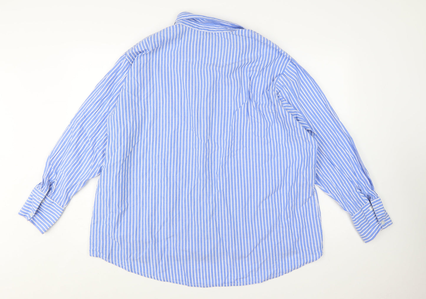 Boohoo Women Blue Striped Button-Up Long Sleeve Cotton Shirt Size 14