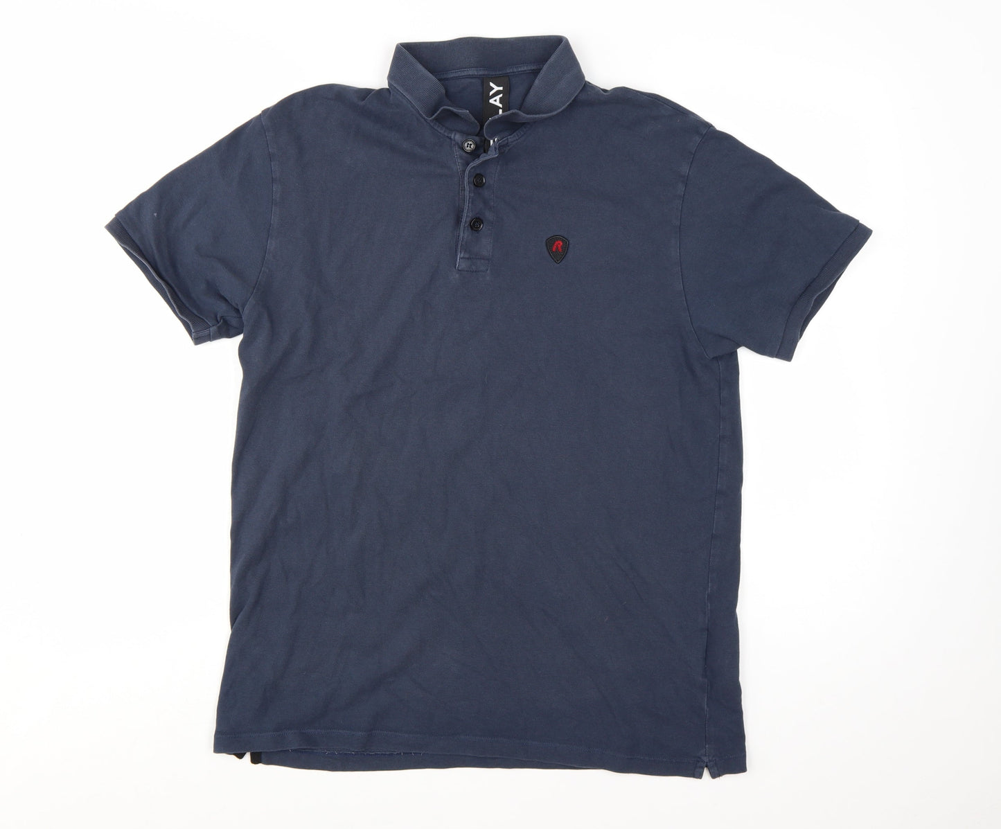 Replay Men's Blue Cotton Polo Shirt Size L Short Sleeve