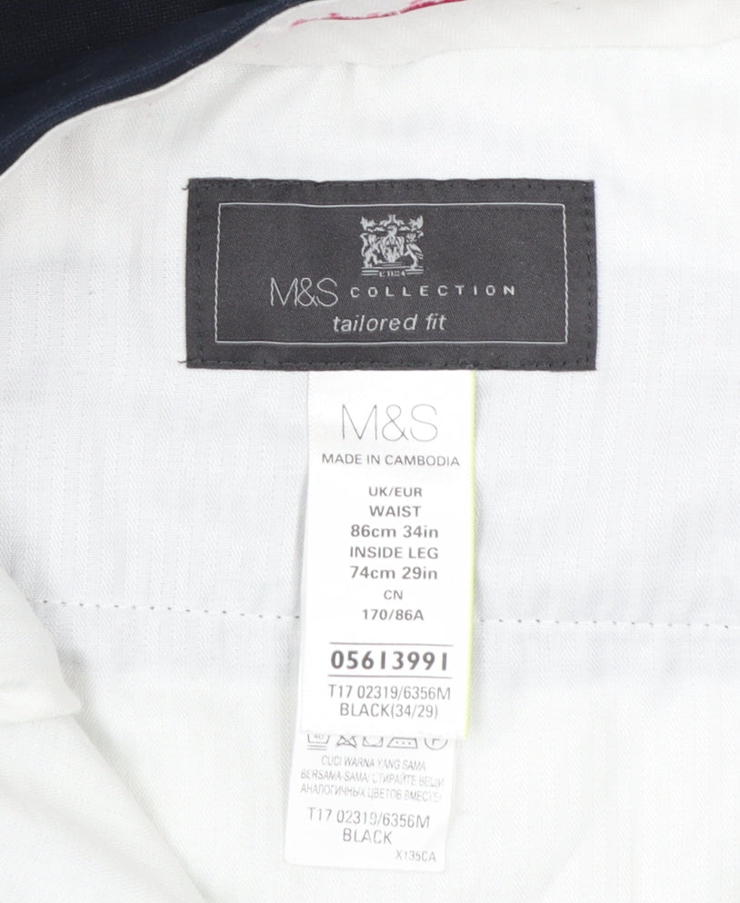 Marks and Spencer Men's Black Slim Chino Trousers 34W 29L