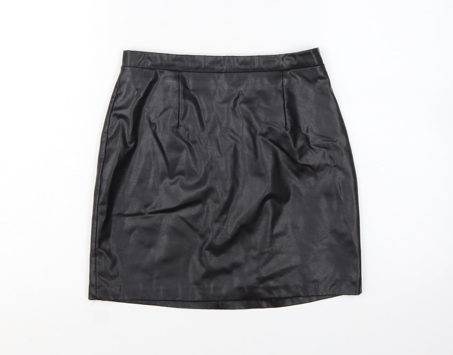 River Island Women's Black Faux Leather Pencil Skirt Size 10