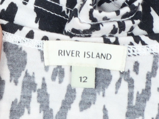 River Island Women's Black Animal Print Cropped T-Shirt Size 12