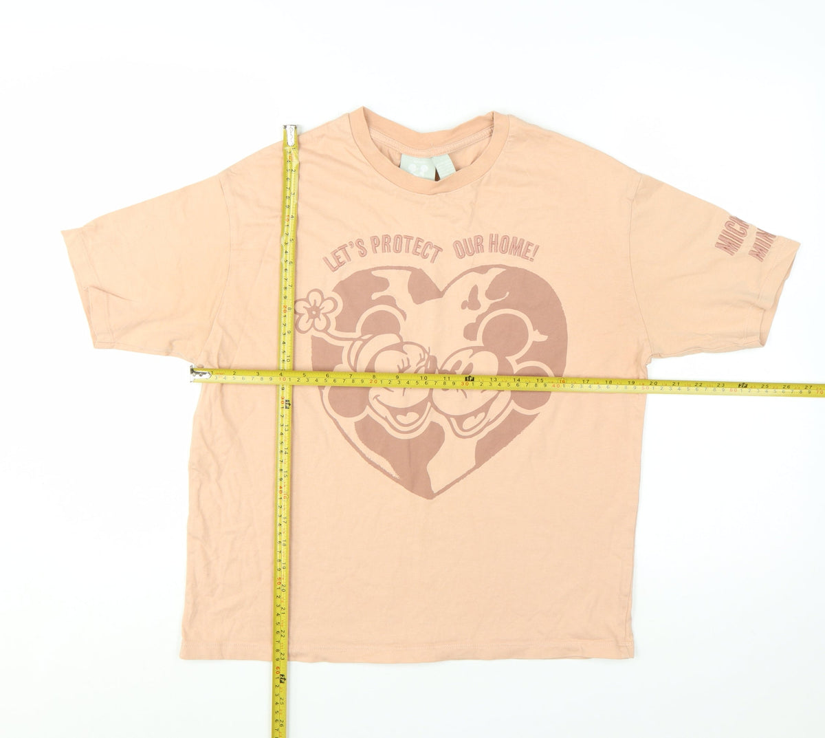 Back view of Disney Women Beige Mickey & Minnie Organic Cotton T-Shirt, size S
