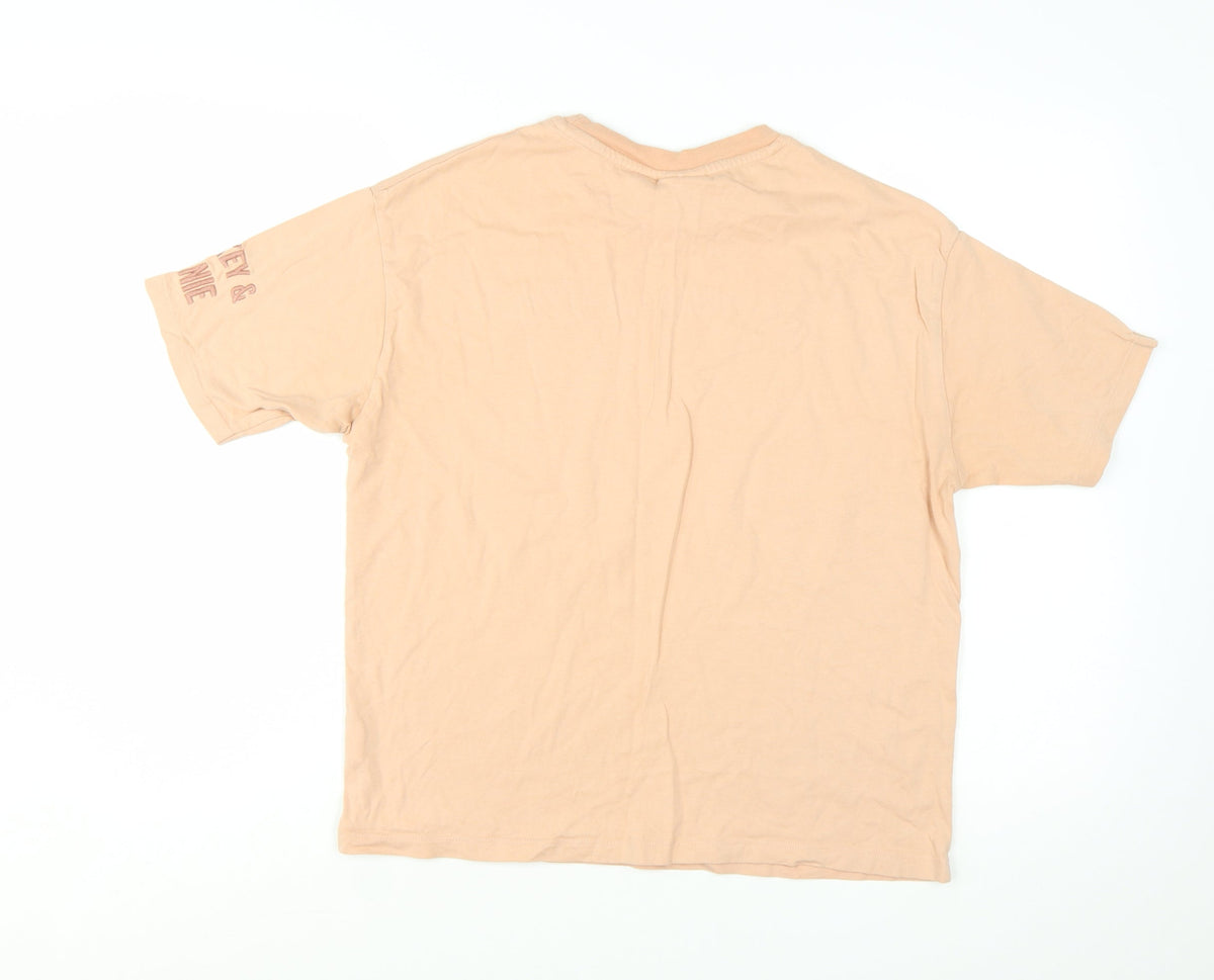 Close-up detail of Disney Women Beige Mickey & Minnie Organic Cotton T-Shirt, size S