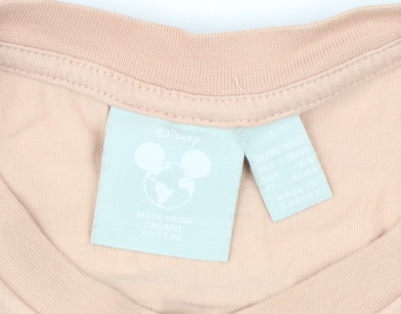 Brand and care label for Disney Women Beige Mickey & Minnie Organic Cotton T-Shirt, size S