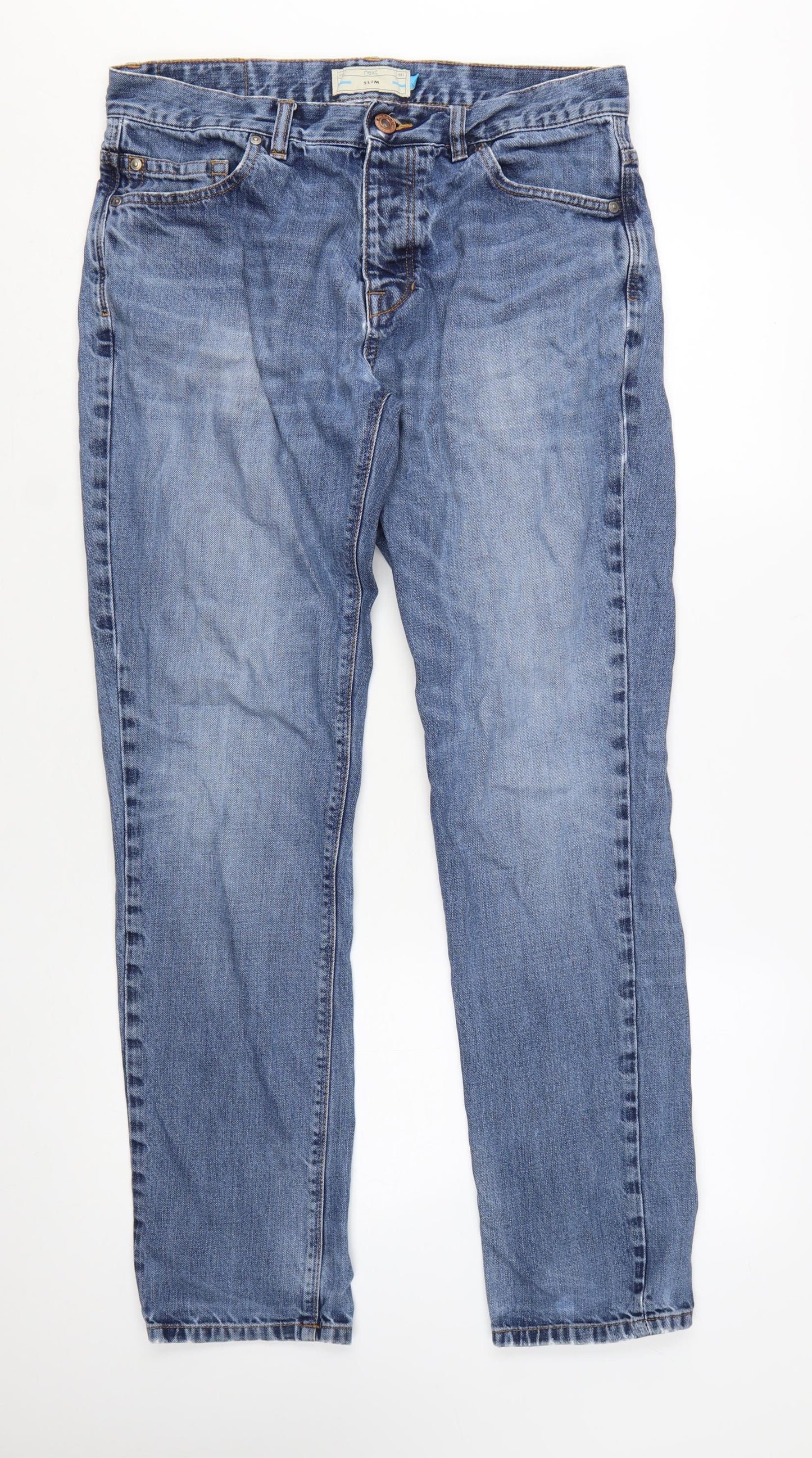 Next Men's Blue Straight Jeans 34W 33L Cotton Denim Classic Fit