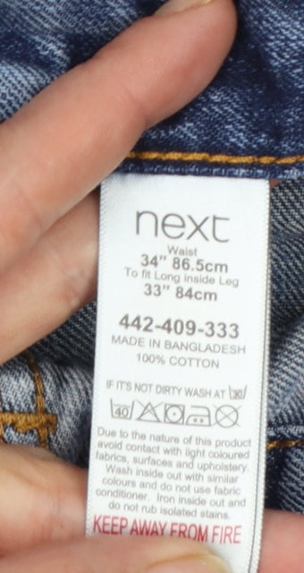 Next Men's Blue Straight Jeans 34W 33L Cotton Denim Classic Fit