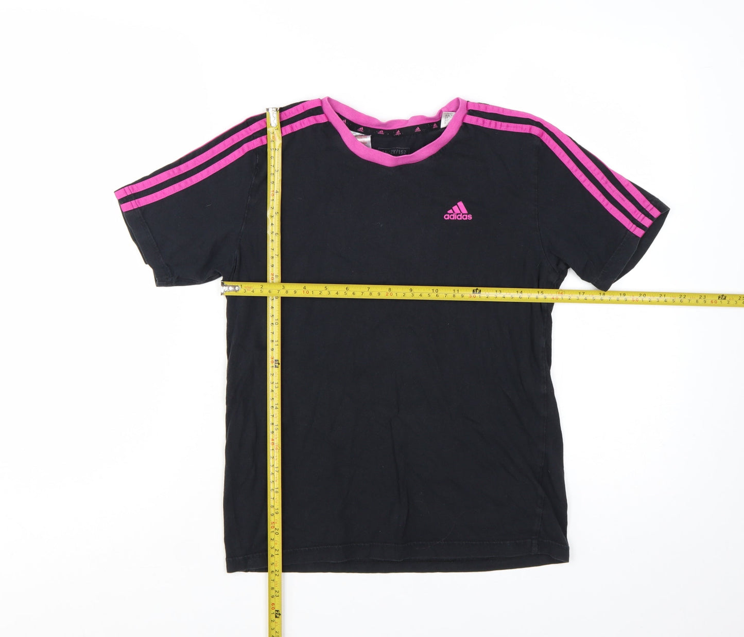 Adidas Girls Black Pink Trim Logo Short Sleeve T-Shirt 11-12 Years