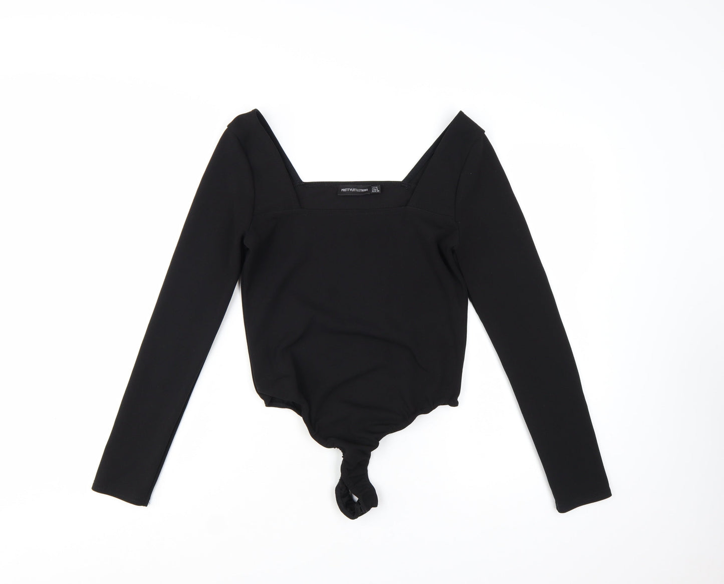 PrettyLittleThing Women's Black Long Sleeve Square Neck Bodysuit Size 10