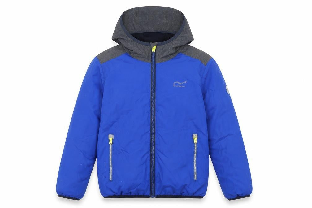 Front view of Regatta boys’ blue hooded puffer jacket 11-12 years waterproof lightweight