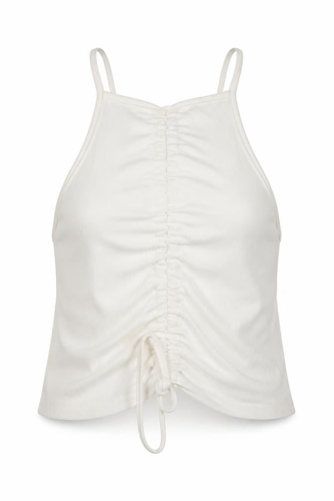 Front view of Missguided Women’s White Cropped Halter Tank Top UK 10