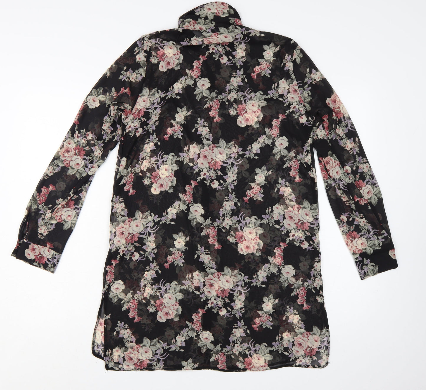 New Look Womens Black Floral Long Sleeve Tunic Blouse Size 10