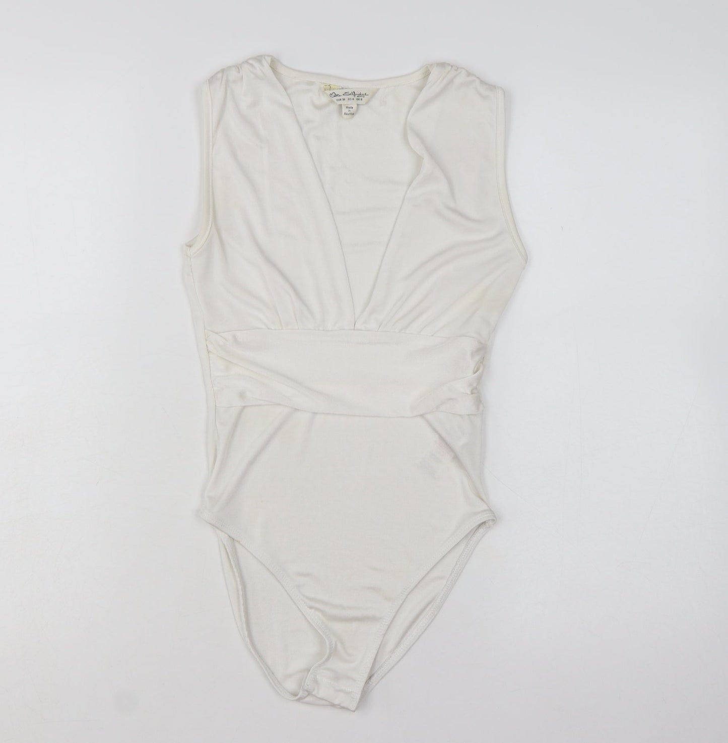 Miss Selfridge Women Ivory Sleeveless Bodysuit UK 8 Polyester Blend