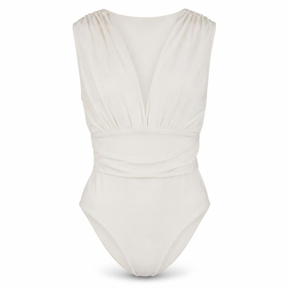 Front view of Miss Selfridge Women Ivory Sleeveless Bodysuit UK 8 Polyester Blend