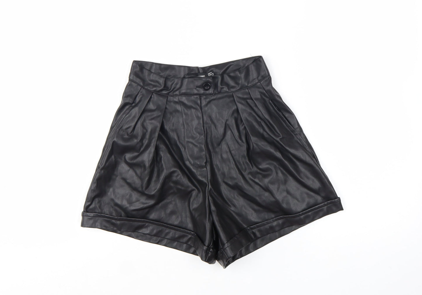 PrettyLittleThing Women's Black Faux Leather Paperbag Shorts UK 4