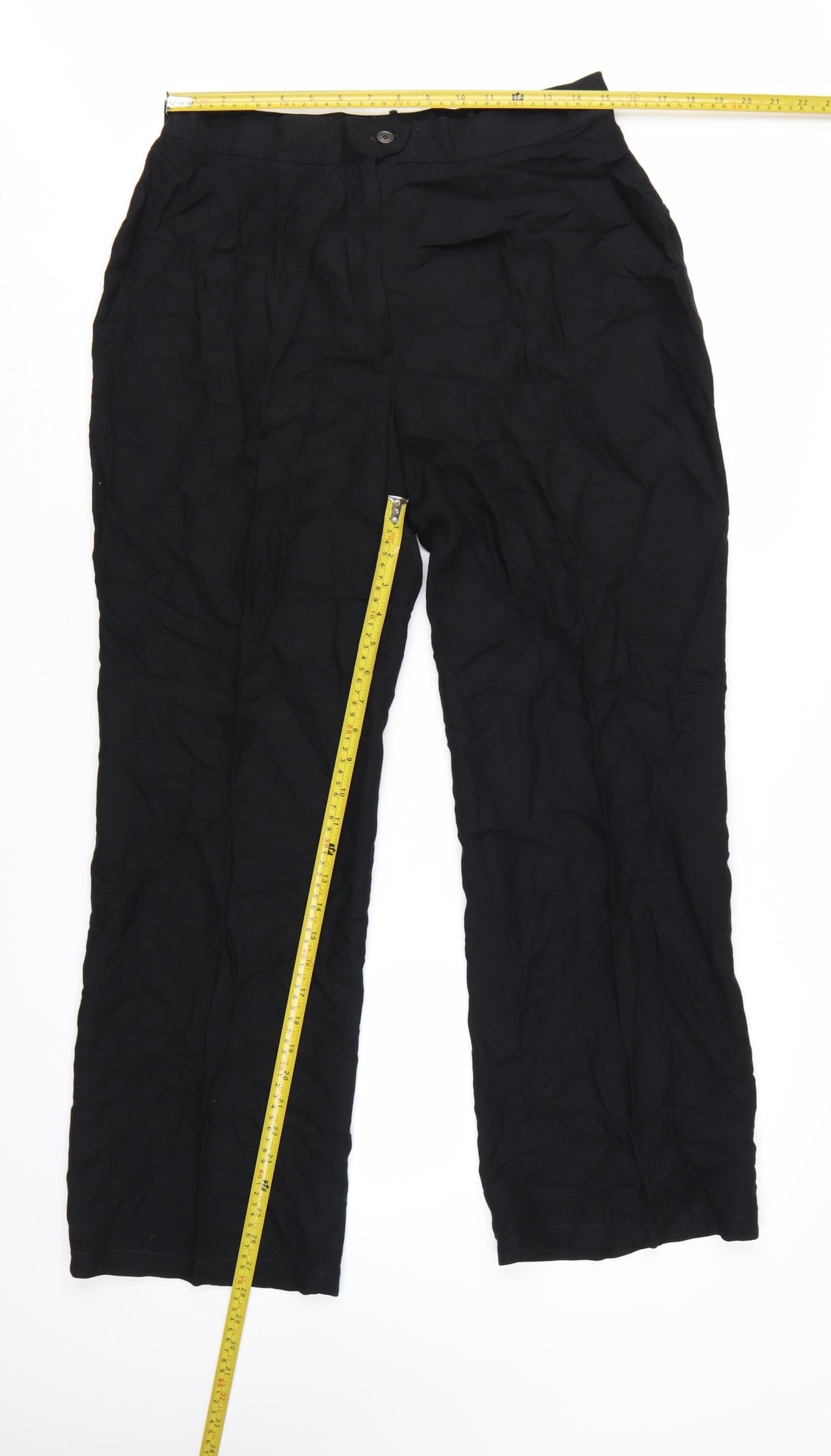 La Bella Women’s Black Linen Blend Pleated Trousers Size 16