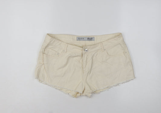 Denim Co Women Beige Cotton Cut-Off Shorts Size 14