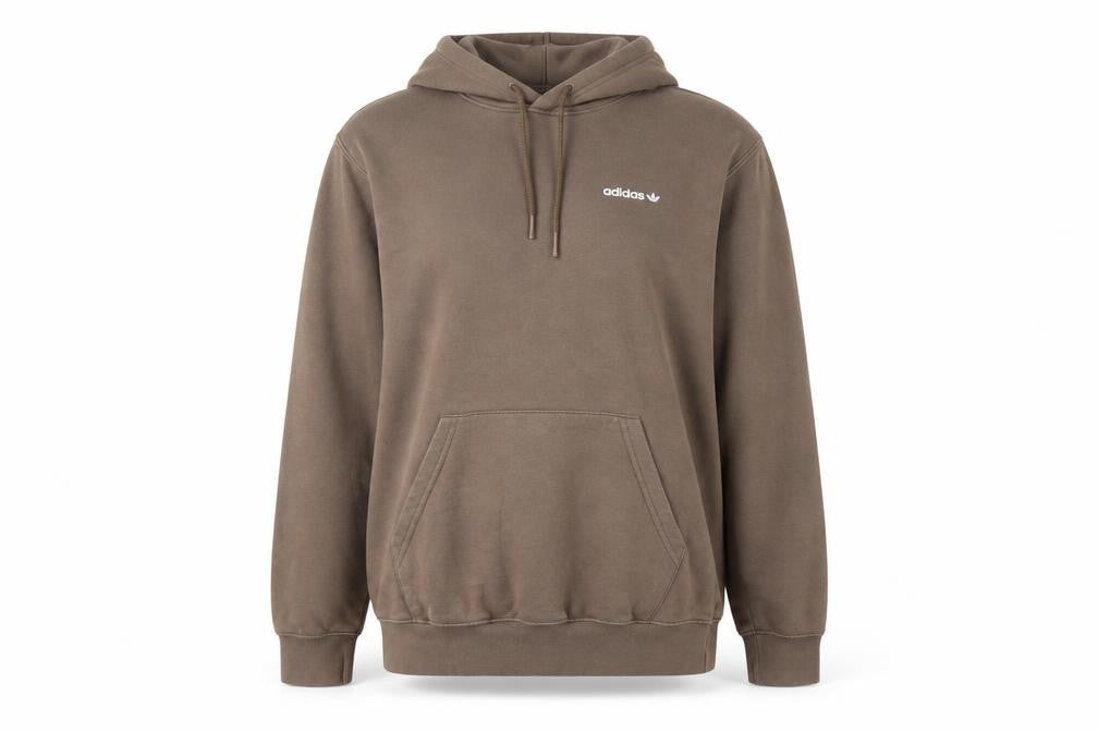 Front view of Adidas Women Brown Pullover Hoodie Small Logo Graphic Print