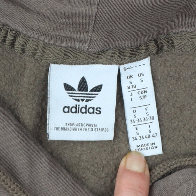 Adidas Women Brown Pullover Hoodie Small Logo Graphic Print