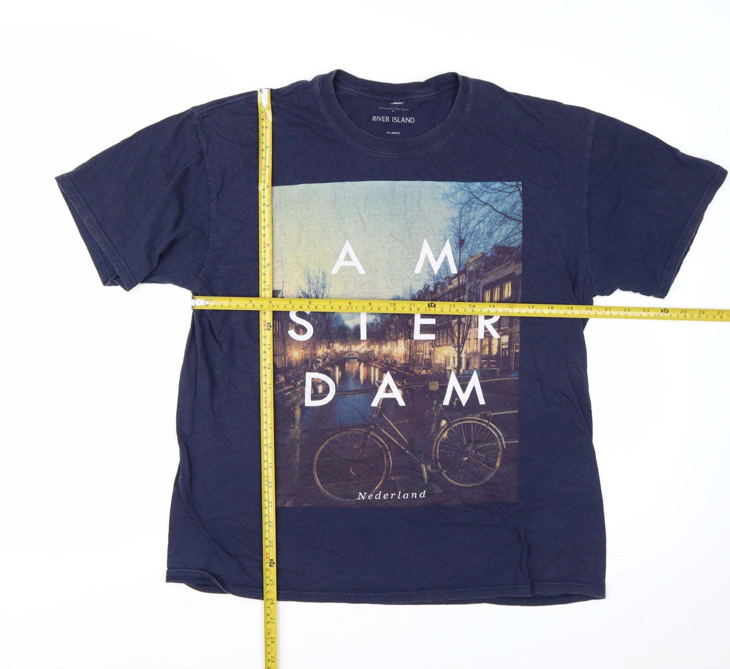 River Island Men's Blue Amsterdam Graphic T-Shirt XL