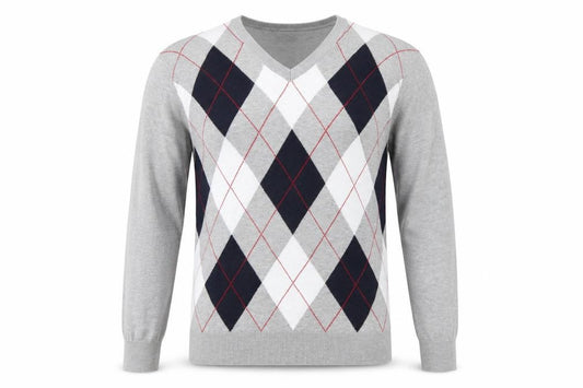 Tommy Hilfiger Men’s Grey Argyle Pima Cotton V-Neck Jumper XL