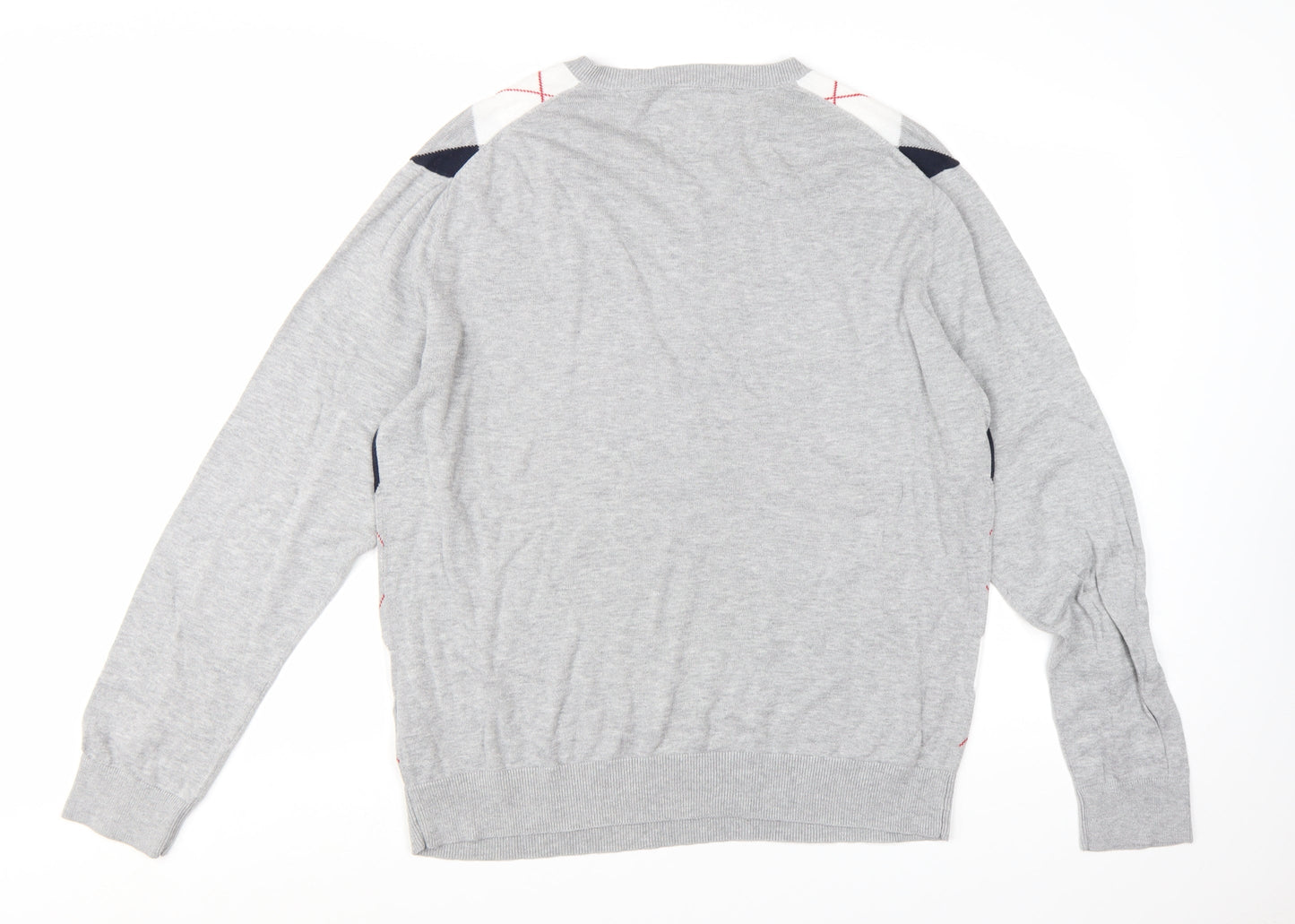 Tommy Hilfiger Men’s Grey Argyle Pima Cotton V-Neck Jumper XL