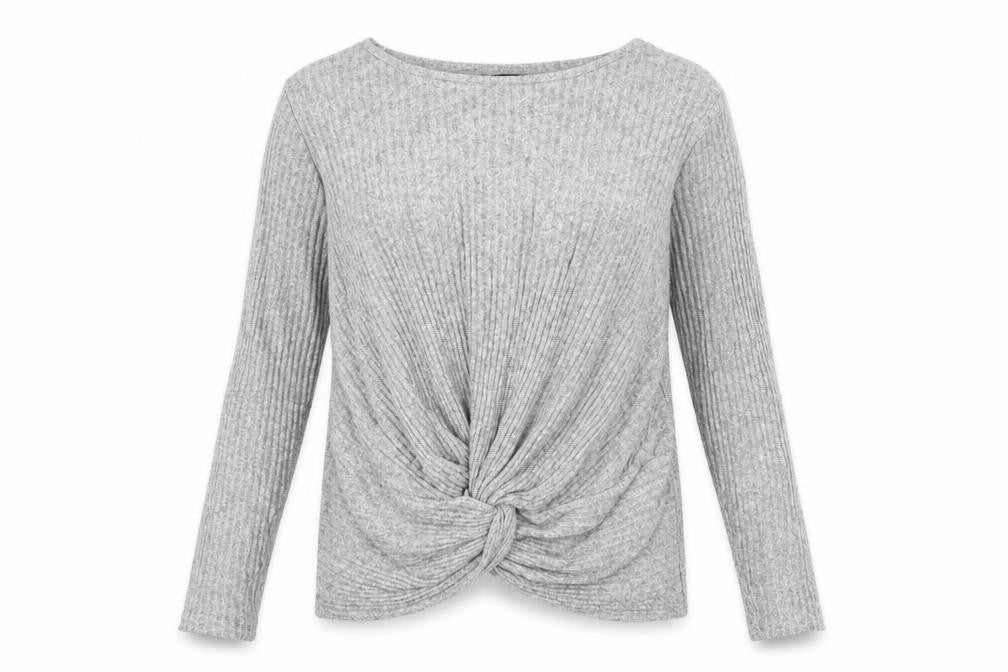 New Look Women's Grey Rib Knit Twist Front Pullover Jumper Size 16